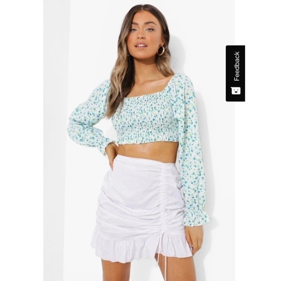 Floral Print Puff Sleeve Crop Top Size 8 boho Y2K - Picture 3 of 5